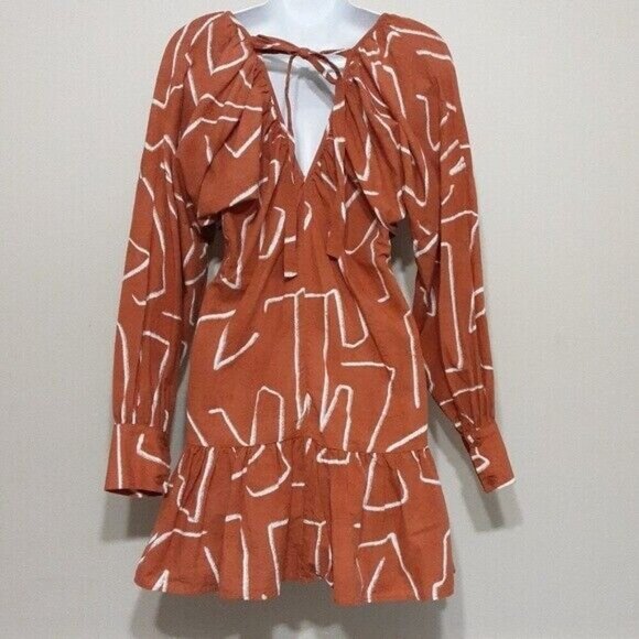 ASOS DESIGN cotton mini smock dress abstract print women 4 FESTIVAL RODEO Y2K - Picture 4 of 10